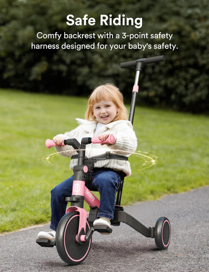 besrey 4 in 1 Toddler Bike, Toddler Tricycle for 1-3 Year Old, Trike with Push Handle, Backrest and Safety Belt, Birthday Gifts and Toys for Boys and Girls, Balance Bike