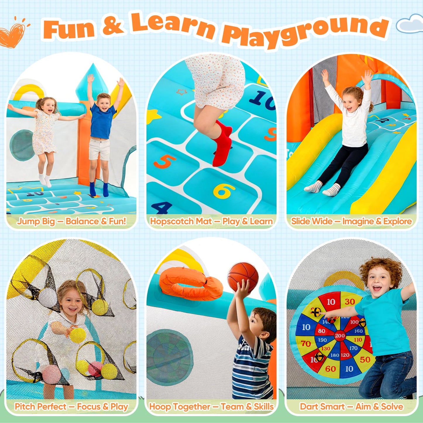 Bounce House for Big Kids 5-10, Large 12.5 × 10FT Windmill Inflatable Bouncy Castle, with Slide & Dual Basketball Hoops & Spacious Jump Area, Outdoor Backyard Birthday Party, with 550W Blower