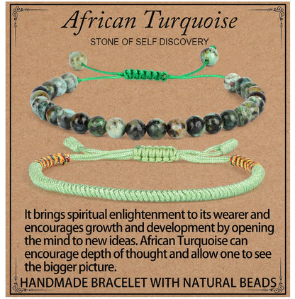 LPBeads 6mm African Turquoise Bracelet with Handmade Rope Bracelet Size Adjustable Natural Stone Crystal Healing Bracelets Gifts for Unisex Adults