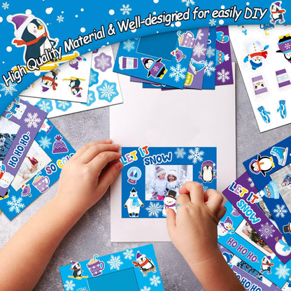 30 Packs Winter Craft Kits for Kids, Holiday DIY Picture Frame Craft Snowflake Penguin Polar Bear Art Party Favor Home Classroom Game Activities