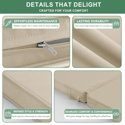 Summsun Outdoor Dining Chair Cushions 4 Pack, Water Resistant High Back Patio Seat Cushion Set with Ties, Removable Covers, Non-Slip Bottom for Garden Lawn Patio Furniture, 44 x 20 Inch, Cream