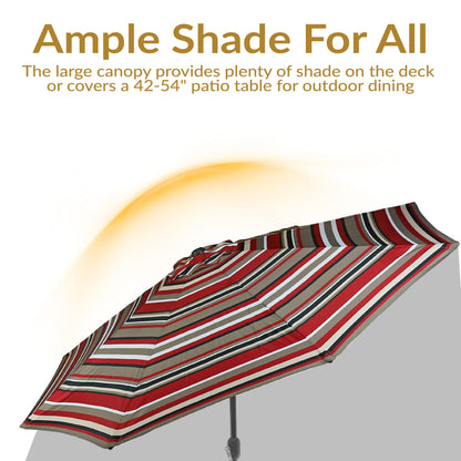 Sunnydaze Outdoor Patio Umbrella - Polyester Table Market Umbrella with Push-Button Tilt and Crank - 8 Sturdy Ribs - Awning Stripe - 9ft