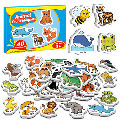 Broytain 40 Animal Fridge Magnets for Toddlers,Animal Foam Refrigerator Magnets Toys for Kids Whiteboard,Learning Games,Educational Toys,Preschool Kindergarten Learning Activities Homeschool