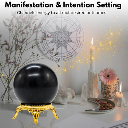Amazing Gemstone Shungite Crystal Ball with Stand - 2 Inches Crystal Sphere Meditation Balls for Witchcraft and Decorative Balls