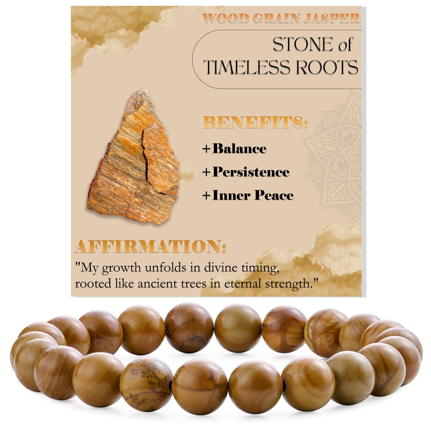 Wood Grain Jasper-Steady Growth-8mm Beaded Bracelets for Women Handmade Semi Precious Natural Stone Stretch Elastic Jewelry Yoga Protection Gifts