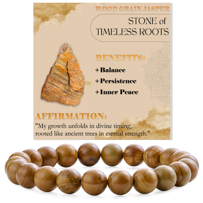 Wood Grain Jasper-Steady Growth-8mm Beaded Bracelets for Women Handmade Semi Precious Natural Stone Stretch Elastic Jewelry Yoga Protection Gifts