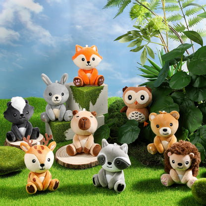 Aoriher 9 Pcs Small Forest Stuffed Animals Bulk 4 Inch Mini Woodland Plush Toys Deer Rabbit Owl Skunk Capybara Raccoon Hedgehog Brown Bear Fox for Kids Baby Shower Birthday Party Favors