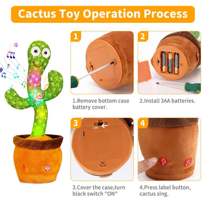 Dancing Talking Cactus Baby Toy, Singing Mimicking Repeating Cactus Toy Repeats What You Say, Tummy Time Toys LED Interactive Toddler Infant for Boys Girls, 15S Record Your Sound 1 Year Old Girl Gifts