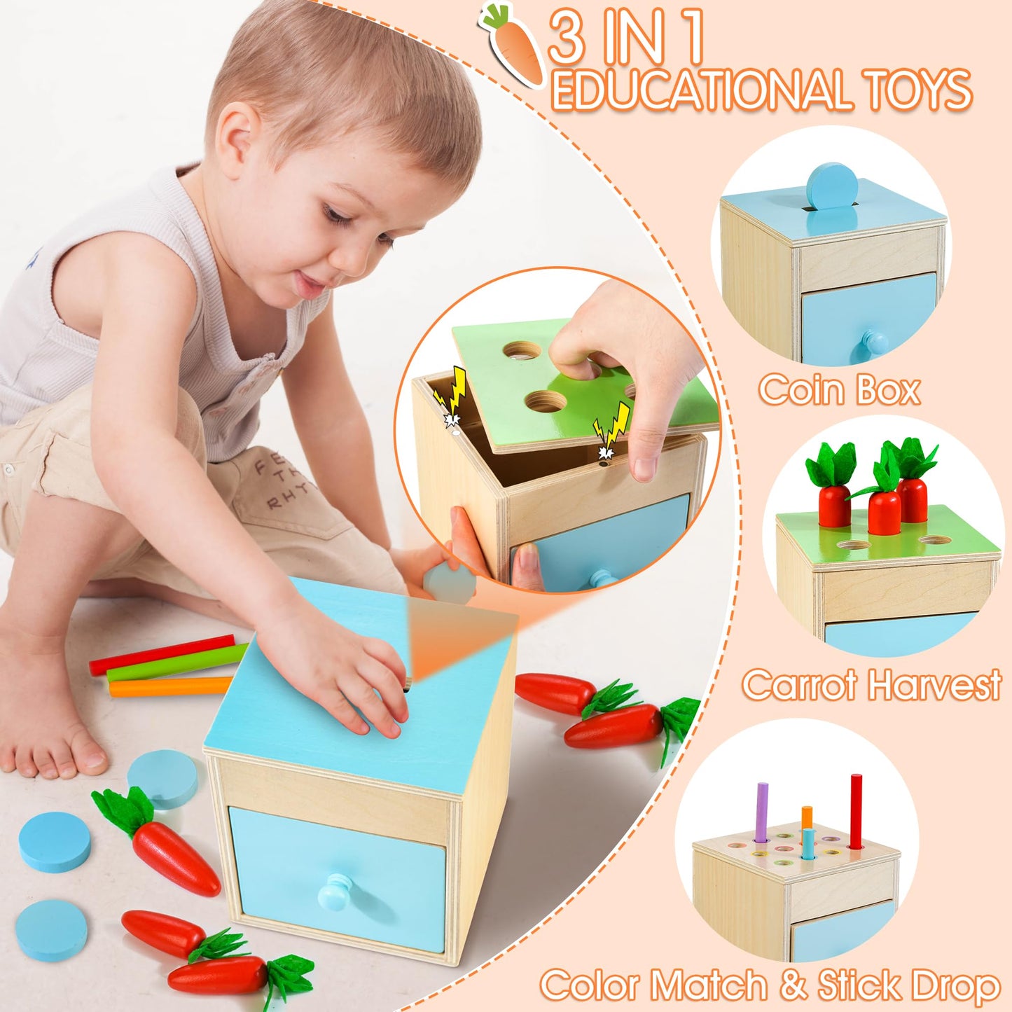 WOODMAM Wooden Montessori Toys for 1+ Year Old, 9 in 1 Learning Educational Toys for Toddler with Educational Box, Xylophone, Pound Bench, Shape Puzzle and More, Baby Toy Gift for 13-18 Months