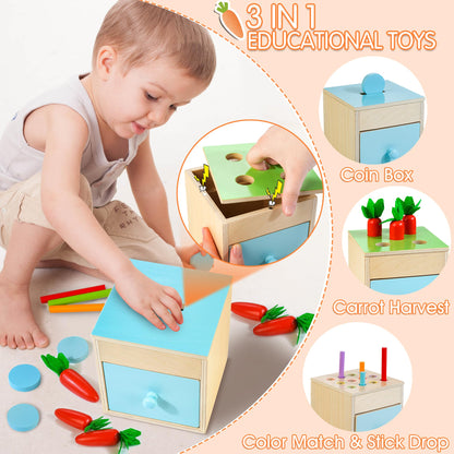 WOODMAM Wooden Montessori Toys for 1+ Year Old, 9 in 1 Learning Educational Toys for Toddler with Educational Box, Xylophone, Pound Bench, Shape Puzzle and More, Baby Toy Gift for 13-18 Months