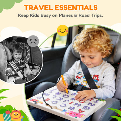 JoyCat Magnetic Animal Letter Tracing Board, Double-Sided ABC Magnets for Toddlers, Uppercase & Lowercase Letter Writing Practice - Preschool Learning Toys, Road Trip Car Activities for Kids Ages 3-5