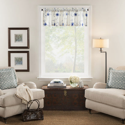 VOGOL Blue Floral Window Curtain Valance, Elegant Botanical Flowers & Vines Embroidered Window Treatment Valance, 1 Panel for Kitchen Cafe Living Room, 52 x 14 Inch, Blue