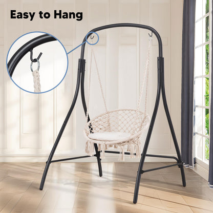 SUNCREAT Indoor Hammock Swing Chair with Stand, Hanging Chair Outdoor with Stand, 400 lbs Capacity, Beige