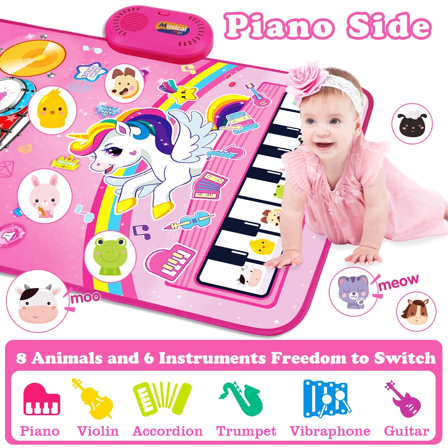 Toys for 1 Year Old Girl Gifts: Baby Musical Mat Toddler Toys Age 1-2 - 3 in 1 Piano Drum Animal Touch Unicorn Toy - Infant Music Toy 12-18 Months Babies Birthday Gifts for 1 2 3 Year Old Boys Girls