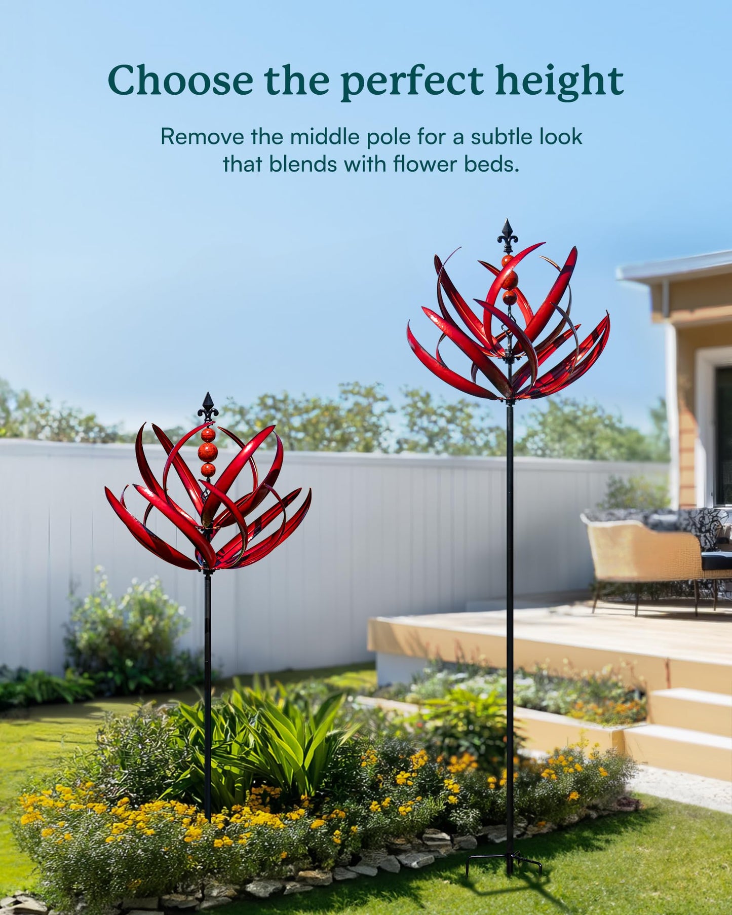 Cyan Oasis Yard Garden Wind Spinners - 91" Height Extra Large Wind Spinners Outdoor Metal, Kinetic Wind Sculptures for Lawn Patio Garden Decor (Burgundy Lotus)