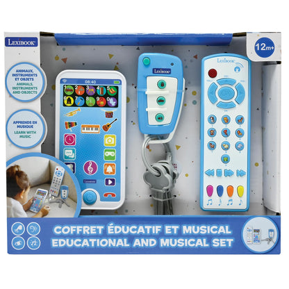 LEXiBOOK, Educational and Musical Set with Telephone, Remote Control and Key Ring, Imitation Game for Toddlers, Explore Animals, Musical Instruments and Everyday Objects, PS125