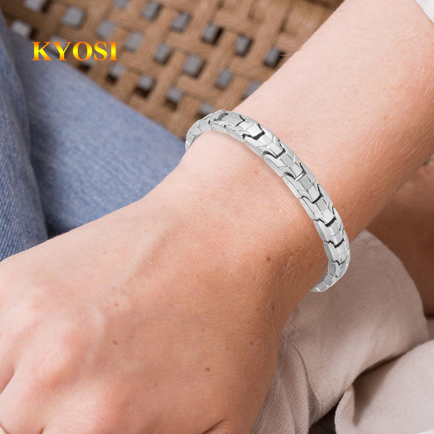 KYOSI Titanium Magnetic Bracelets for Women - Magnetic Therapy Bracelet - 3500 Gauss Magnet Jewelry - Womens Link Bracelet 7.28 inches