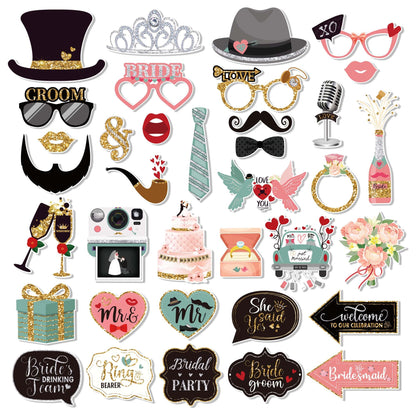 36 PCS Wedding Photo Booth Props Party Supplies Selfie SignsHoliday Picture Decorations Photo Booth Props for Weeding Party Favors Pose Sign Kit Fun for Party