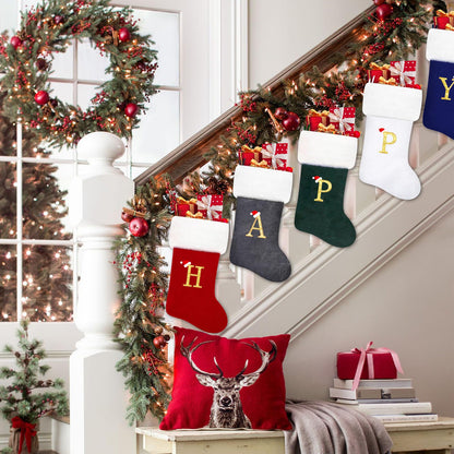20 Inches Monogram Christmas Stockings, Purple Velvet with White Super Soft Plush Cuff Embroidered Letter Christmas Stocking, Personalized Xmas Stocking for Xmas Tree Holiday Fireplace Family Decor（B）