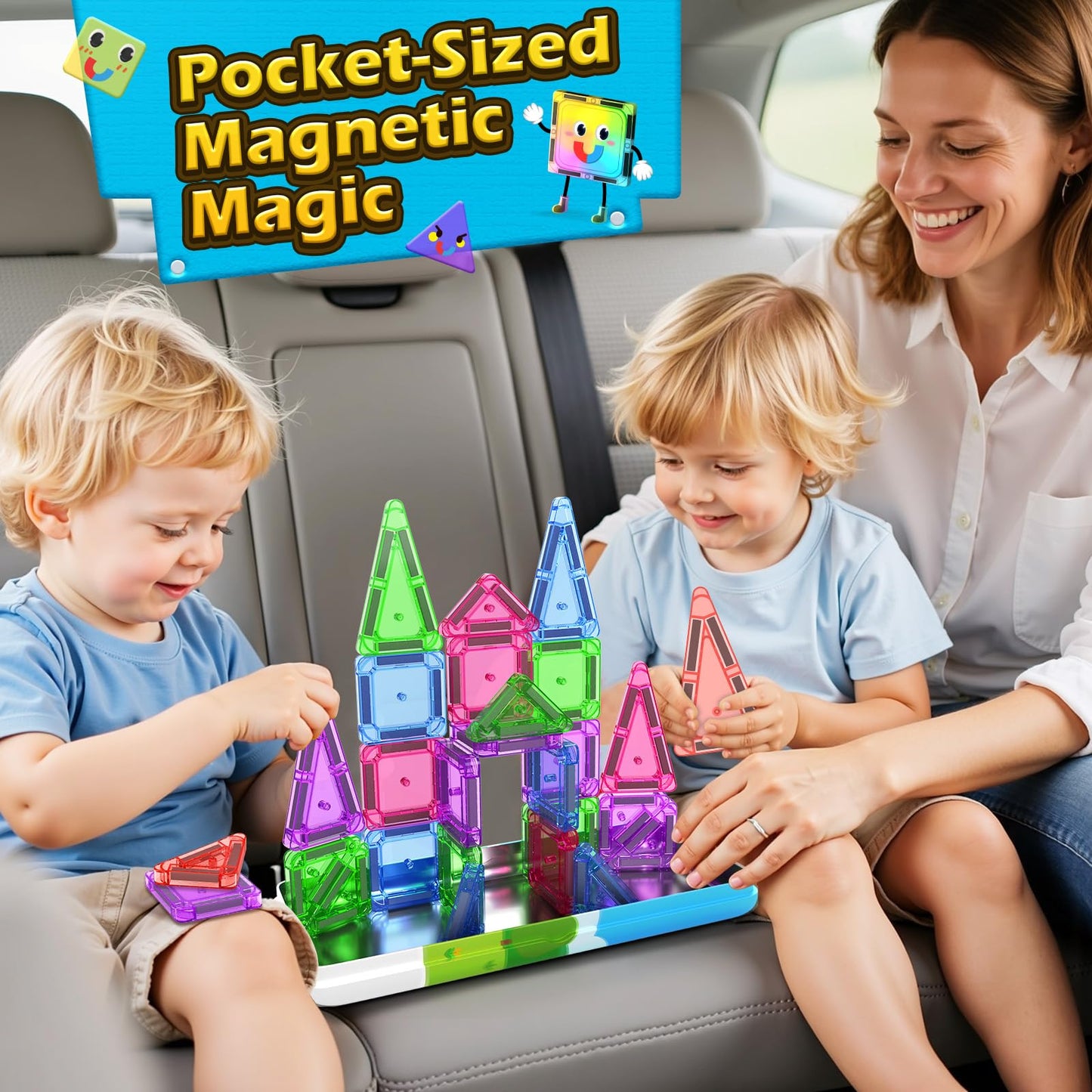 Coodoo Magnetic Tiles for Kids Ages 4-8 Toddler Toys Magnetic Blocks Building Toy STEM Outdoor Kids Toys Gift for Boys & Girls 3+ Year Old, Pocket-Sized Mini Tiles for Classroom Must Haves