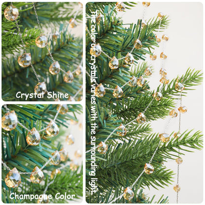 Lumiti Christmas Garland, 9.8Ft Crystal Glass Beads Strands, 100pcs 10mm Faceted Waterdrop Glass Beads Hanging Ornament for Christmas Tree Centerpieces Wedding Party Decorations (Gold)