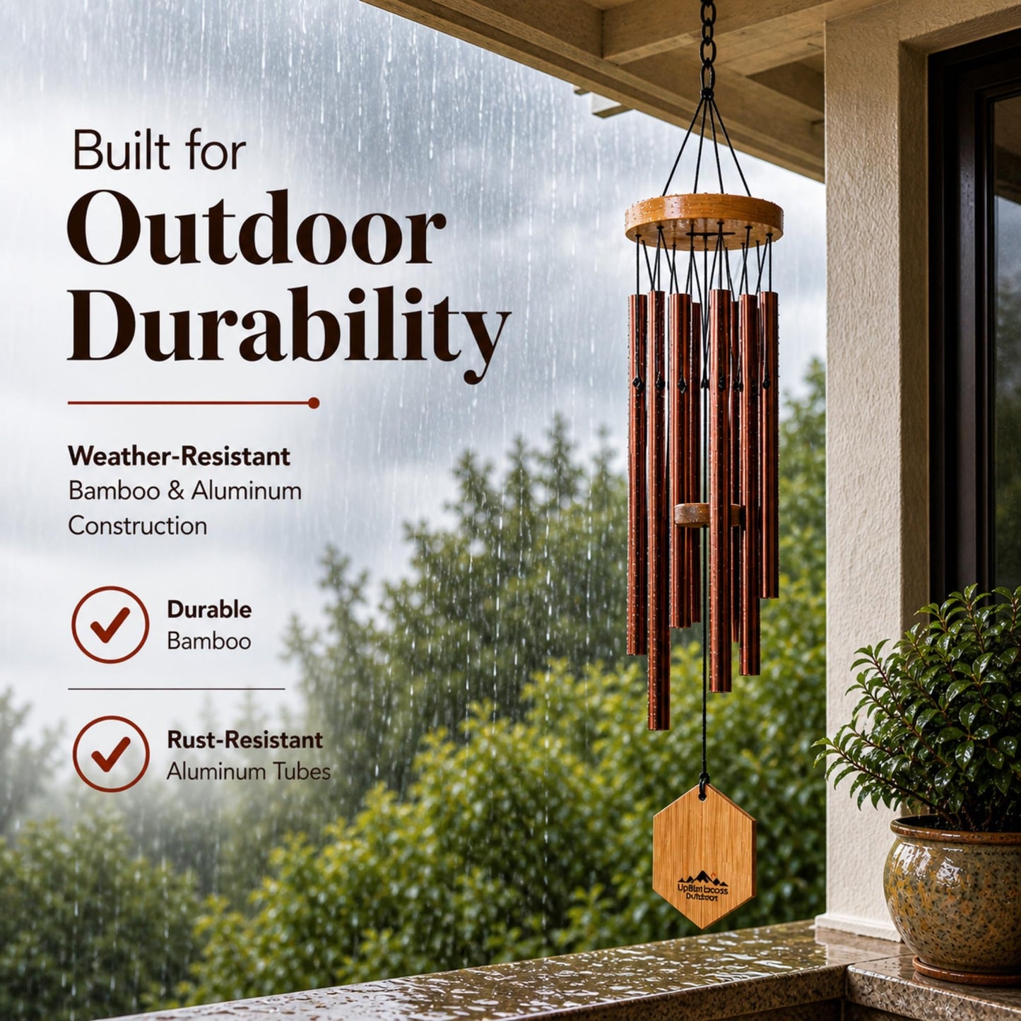 Red Deep Tone Wind Chime – Outdoor Sympathy & Memorial Gift for the Loss of a Loved One, Memorial Wind Chimes, Thoughtful Sympathy Gift for Bereavement and Remembrance. 29" Copper Red