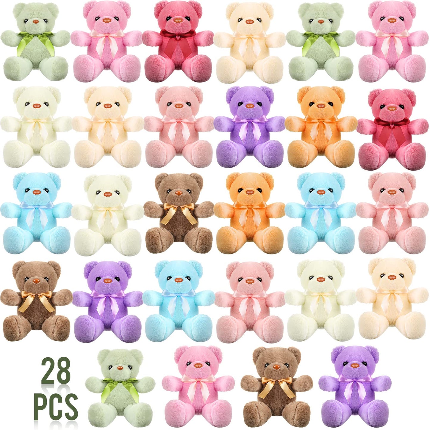 Jerify 28 Pieces Easter Bears Stuffed Animals Plush Gift for Women 12 Inch Plush Cute Soft Bears with Ribbon Bow in 10 Colors Wedding School Exchange Gift Baby Shower