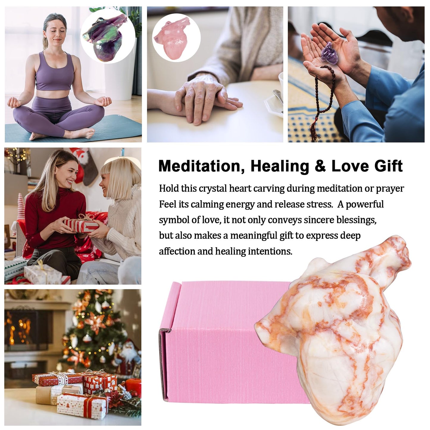 Red Network Jasper Heart Crystal Figurine, 2.1”Crystal Heart Love Statue for Home Decor, Meditation and Stress Relief, Hand Carved Natural Healing Stone Cardiac Sculpture Spiritual Gift for Women