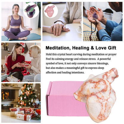 Red Network Jasper Heart Crystal Figurine, 2.1”Crystal Heart Love Statue for Home Decor, Meditation and Stress Relief, Hand Carved Natural Healing Stone Cardiac Sculpture Spiritual Gift for Women