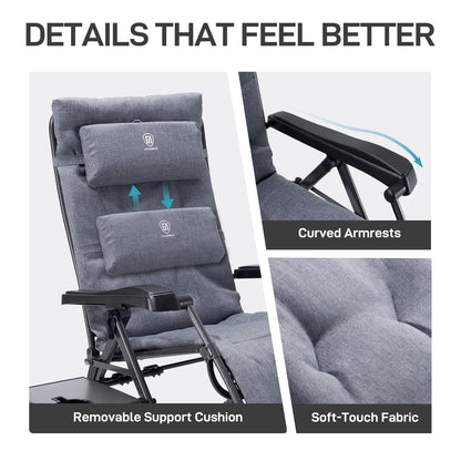 EVER ADVANCED Thick Padded Zero Gravity Chair, Oversized Reclining Lounge Chair with Adjustable Headrest & Cup Holder, Heavy Duty Support 350 lbs, Foldable for Camping, Lawn, Outdoor & Indoor, Gray