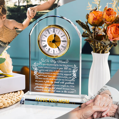 Ornalrist Gifts for Mom Crystal Clock Form Son Daughter on Mother's Day, Birthday - to My Mom Crystal Clock for Mother Desk Home Decor (8.8in, Gift Boxed)