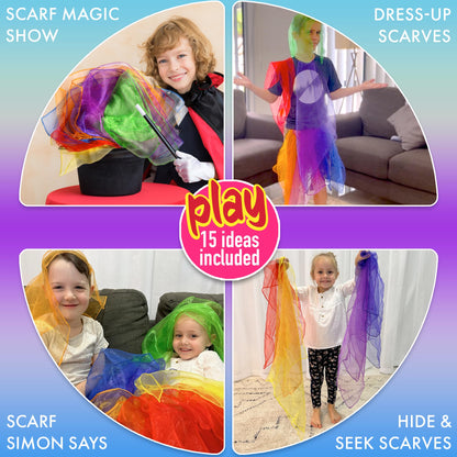 Covelico Play Scarves for Kids (14 Pack) – Montessori-Inspired Sensory Dance Scarves for Toddlers & Preschool, 7 Pairs of Music & Movement Props for Classroom, Daycare & PE, Waldorf Gross Motor Toys