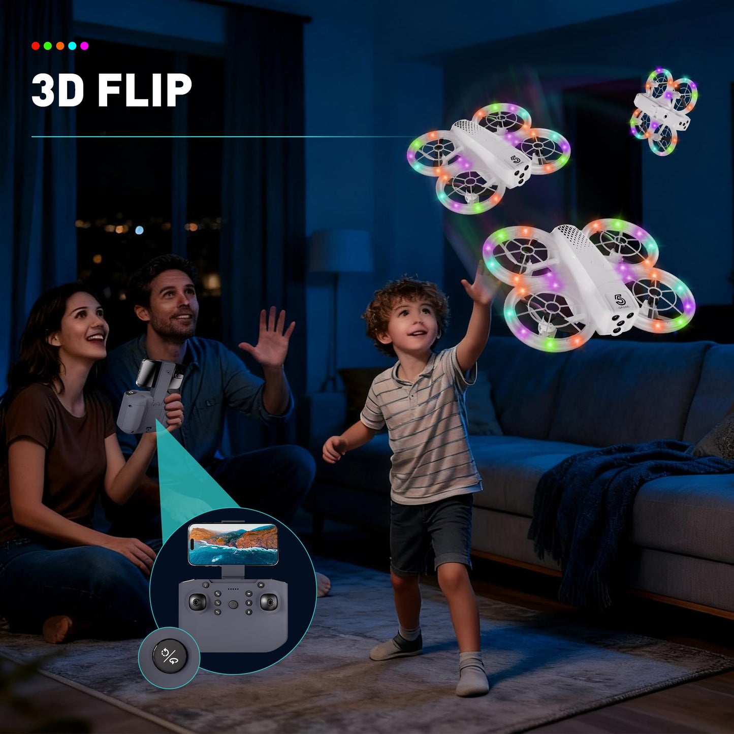 Mini Drone for Kids and Beginners With Cool LED Light - Drone with Camera 1080HD, 3D Flip, Altitude-Hold, Headless Mode, 3 Speed Modes, Easy to fly Kids Gifts Toys With 2 Batteries for Boys and Girls(White)