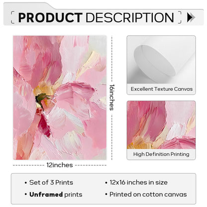 Abstract Floral Wall Art Pink Flower Canvas Pictures Modern Wall Decor Blush Pastel Pink Prints Peony Painting Minimalist Poster Botanical Artwork for Bedroom Living Room 12x16 Inch Unframed set of 3