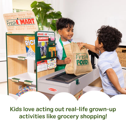 Melissa & Doug, Fresh Mart Pretend Grocery Store, Kids Cash Register with Scanner, Shelves, & Conveyor Belt, Kids Toys for Girls & Boys