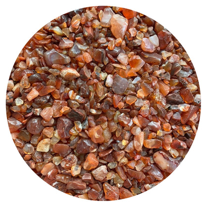 WHOLESALE Natural Semi Tumbled Carnelian Gemstone Chips, Crushed Mini Crystals, Undrilled Crystal Chips (Carnelian, 0.25 Pound)