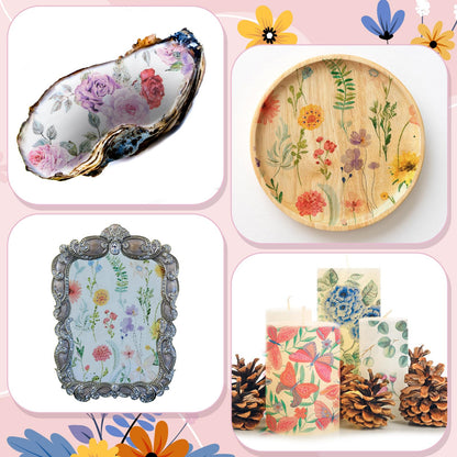Crtiin 20 Pack Decoupage Napkins Floral Napkins Flower Cocktail Paper Decorative Toilet for Valentine's Day Birthday Party Beautiful Gorgeous, 20 Styles Each 6.5 Inches(Style 1)