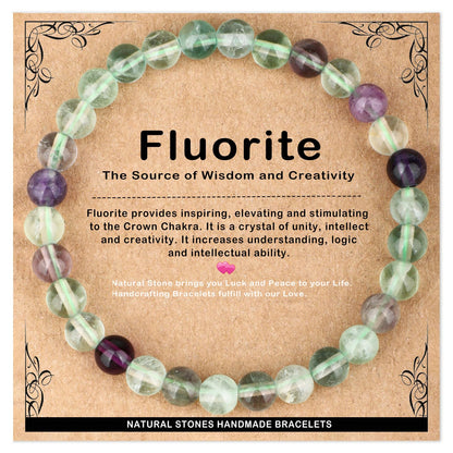 AD Beads 6mm Handmade Fluorite Elastic Bracelet – Natural Gemstone for Is the source of Wisdom and Creativity – Meditation, Yoga, Healing and Energy Gift for Men Women