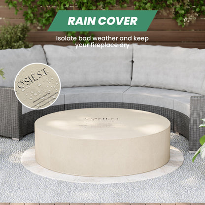 COSIEST Outdoor Propane Fire Pit Coffee Table w Bronze 42 inch Round Base Patio Heater, Certified, 50,000 BTU Stainless Steel Burner, Wind Guard, Transparent Gray Fire Glass, Waterproof Cover