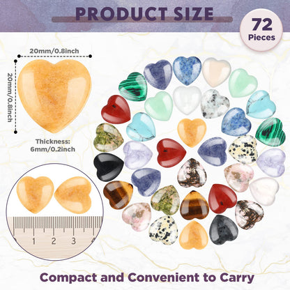 Nuenen 72 Pcs Natural Heart Shaped Crystal Stone 0.8 Inch Worry Stone Bulk Heart Palm Pocket Healing Carved Love Mini Gemstone Decor for Valentines Witchcraft Meditation