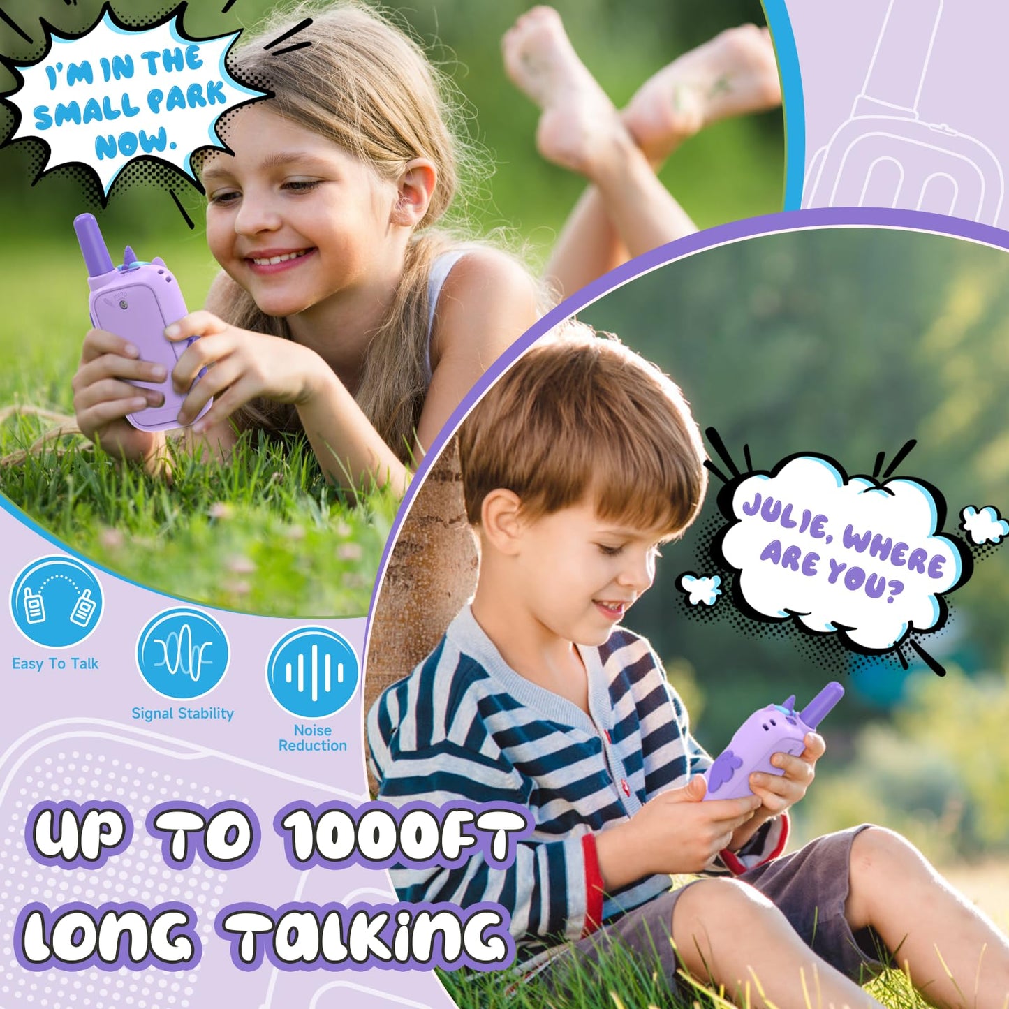 Holiky Purple Walkie Talkies with Silicone Cover, Toys for 3-4 Year Old Girls Boys, Kids Walkie Talkies 1000FT Range 2 Way RadioToy Christmas Birthday Gifts for 6-10 Year Old Girls Boys