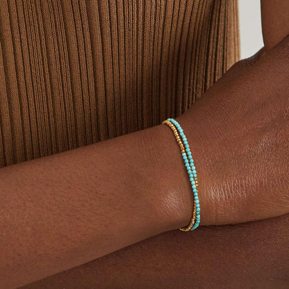MYEARS Women Beaded Bracelet Gold Double Layer Gemstone Turquoise 14K Simple Dainty Handmade Chain Everyday Boho Beach Jewelry