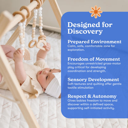 Round Baby Play Mat for Floor, 43" Reversible Tummy Time & Crawling Mat, Soft Cushioned Cotton Baby Playmat, Foldable & Machine Washable Activity Mat for Newborn to Toddler, Neutral Nursery & Playroom