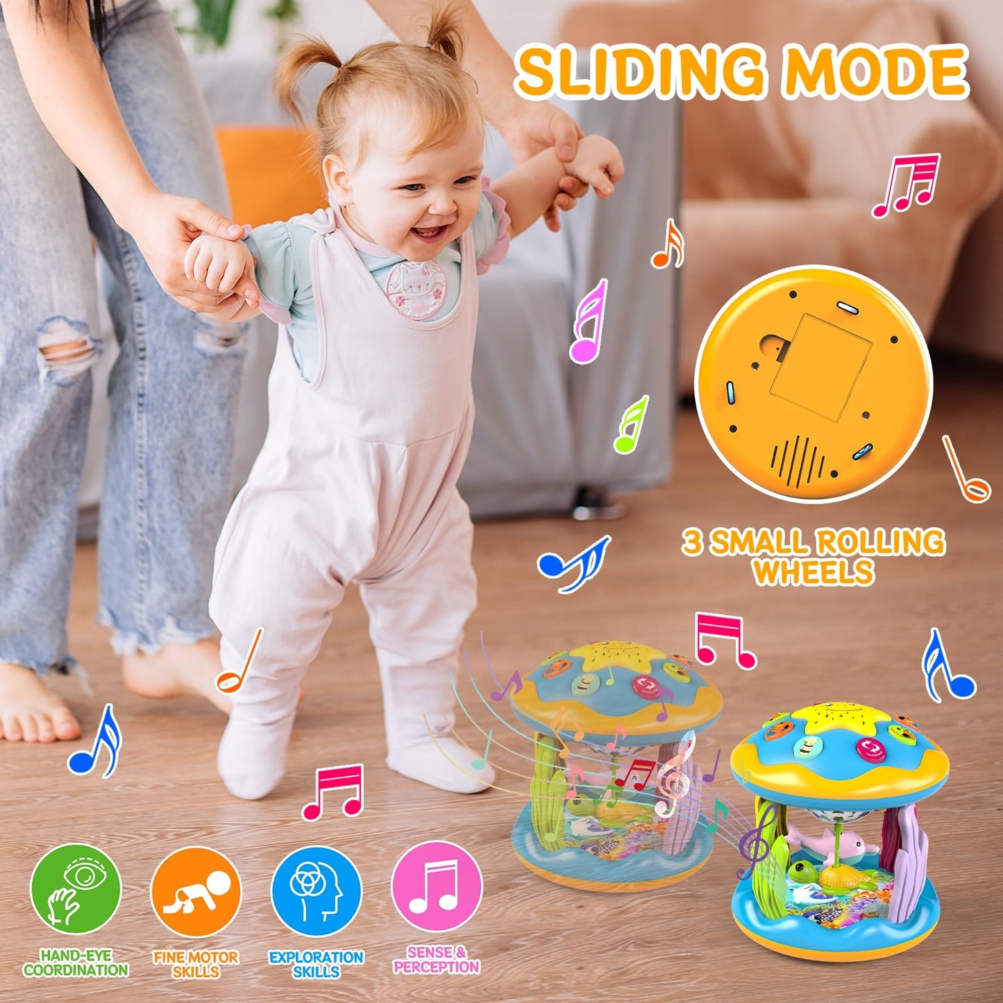 Baby Toys 6 to 12 Months, 4 in 1 Musical Rotating Projector, Tummy Time Light Up Infant Toys For 6-9 12-18 Months, Learning Toy Birthday Gifts for Baby Toddlers 1 2 3 Years old Boys & Girls