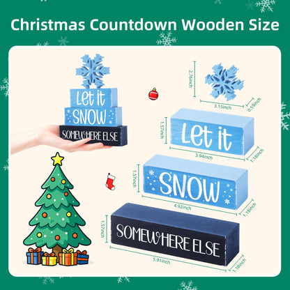 4 Pcs Christmas Wooden Tiered Tray Decor, Snowflake Christmas Decorations Gifts for Home, Winter Table Centerpiece for Xmas Party Kitchen Office