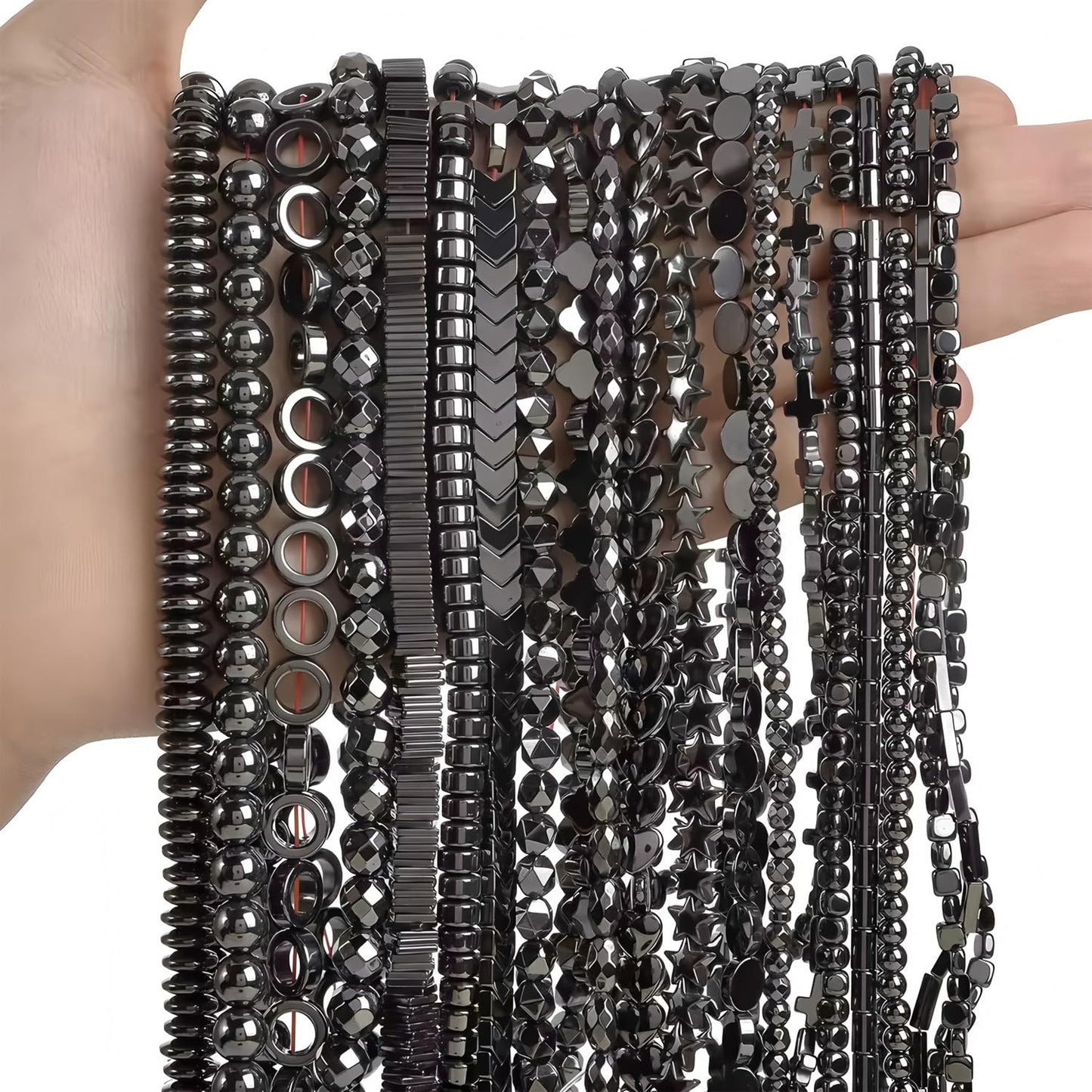 HAAMIIQII 50pcs 8mm Natural Black Hematite Loose Gemstone Beads Rose Flower Shape Spacer Stone Beads for Jewelry Making DIY Bracelets Necklaces Crafting