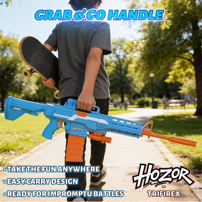 Hozor TriFireX Rechargeable Motorized Blaster Tactical Vest Kit, Multi-Play Styles, 3 Firing Modes, 2 Clips, 150 Foam Darts, Kids Toys & Gifts.