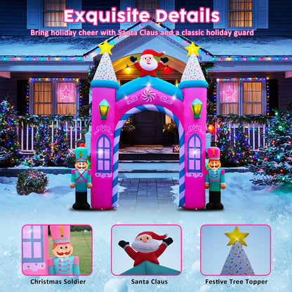 Christmas Inflatable Archway Outdoor Decoration – 12FT Nutcracker Blow Up Arch with LED Lights, Featuring Santa Claus and Festive Christmas Soldiers for Yard, Entryway, or Holiday Party