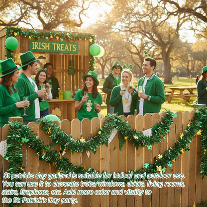 JFBNXB St Patricks Day Garland, St Patricks Day Decorations for Home and Party, 12 Meters Long Green Shamrock Festive Decor, St Patricks Day Party Supplies