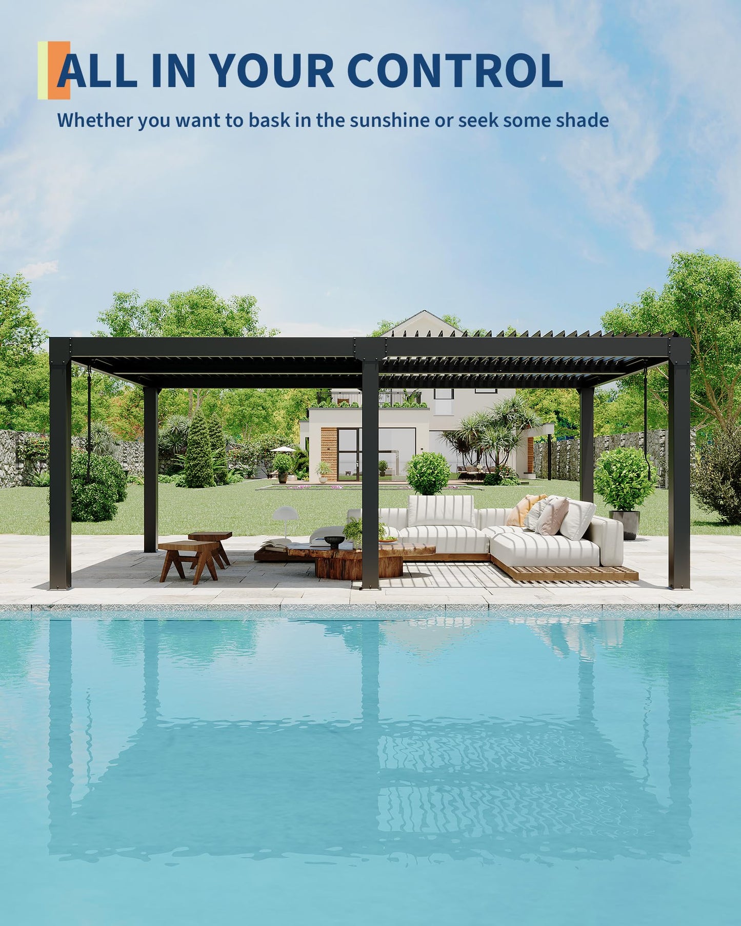GarveeLife Louvered Pergola 10 ft x 20 ft, Outdoor Pergola with Adjustable Louvered Roof, Reinforced Aluminum Frame, Integrated Drainage System, Hardtop Gazebo for Patio, Deck, Gray